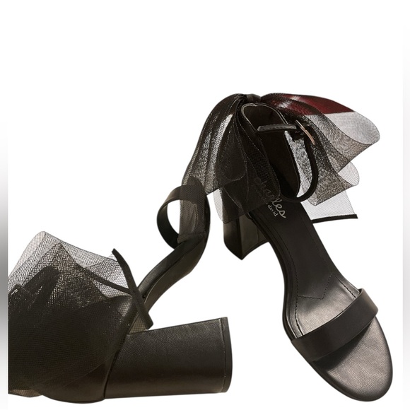 New black Charles David Leather block Heels with Bow - Picture 4 of 4